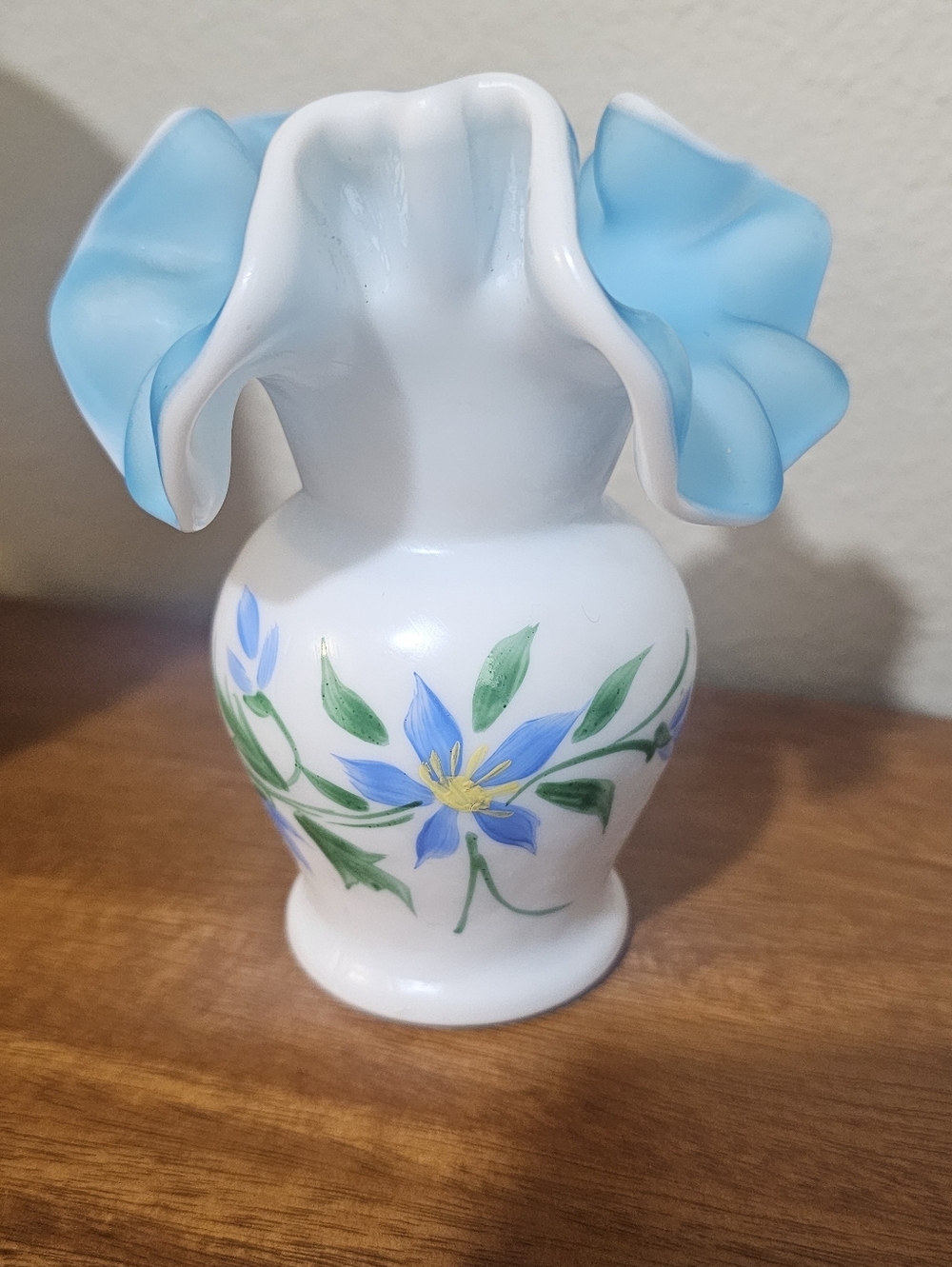 Vintage Glass Ruffle Painted Vase